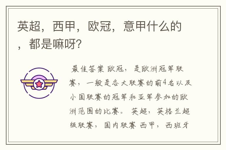 英超,西甲,欧冠,意甲什么的,都是嘛呀?