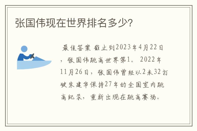 张国伟现在世界排名多少?