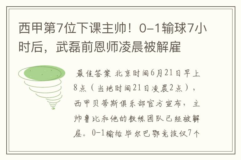 西甲第7位下课主帅!0-1输球7小时后,武磊前恩师凌晨被解雇