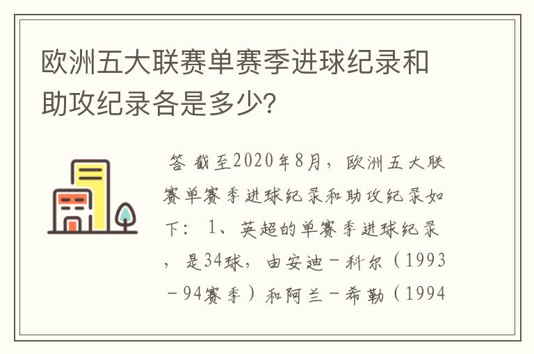 欧洲五大联赛单赛季进球纪录和助攻纪录各是多少?