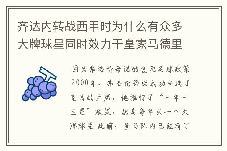 齐达内转战西甲时为什么有众多大牌球星同时效力于皇家马德里?