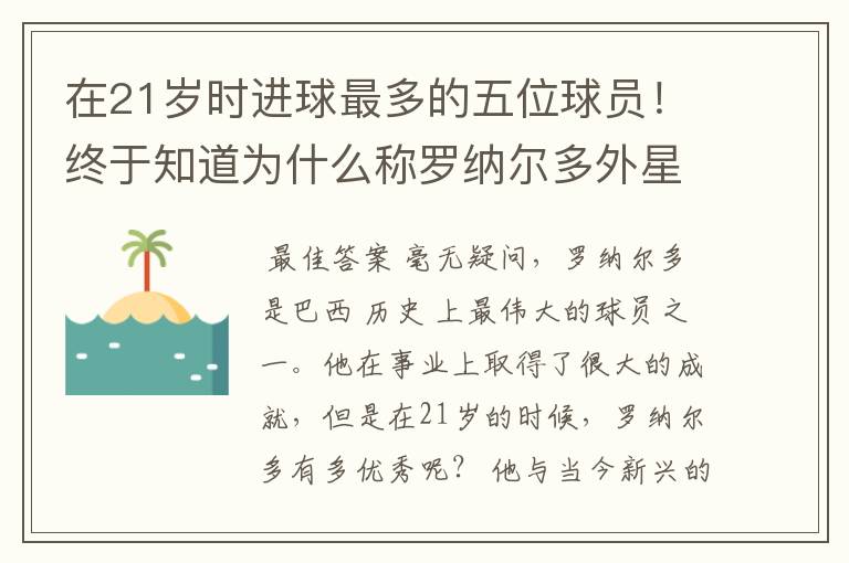 在21岁时进球最多的五位球员!终于知道为什么称罗纳尔多外星人了