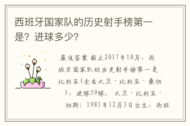 西班牙国家队的历史射手榜第一是?进球多少?