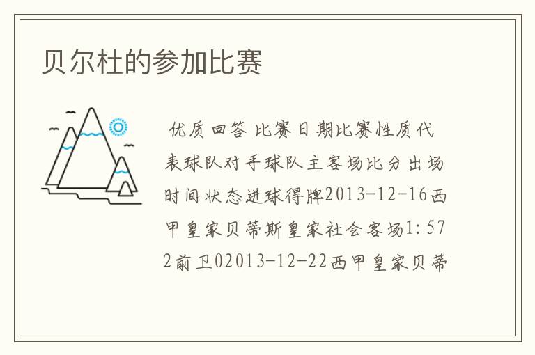 贝尔杜的参加比赛