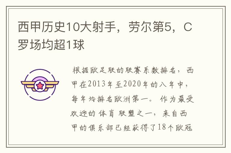 西甲历史10大射手,劳尔第5,C罗场均超1球