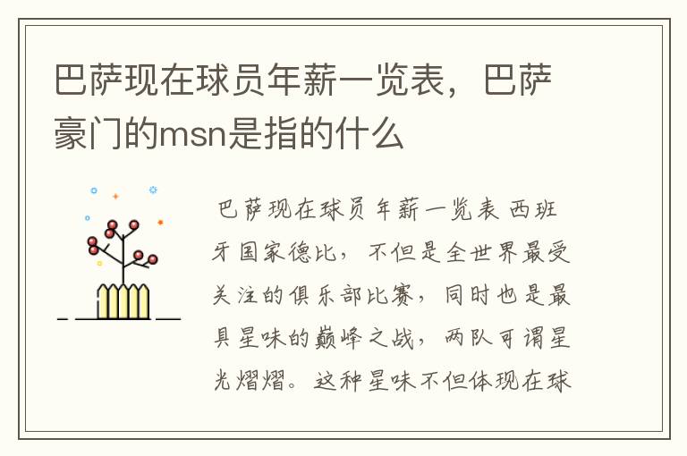 巴萨现在球员年薪一览表,巴萨豪门的msn是指的什么