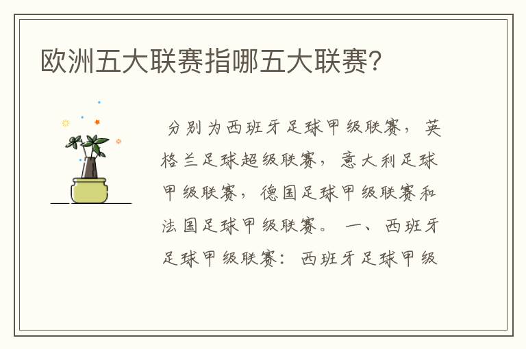 欧洲五大联赛指哪五大联赛?