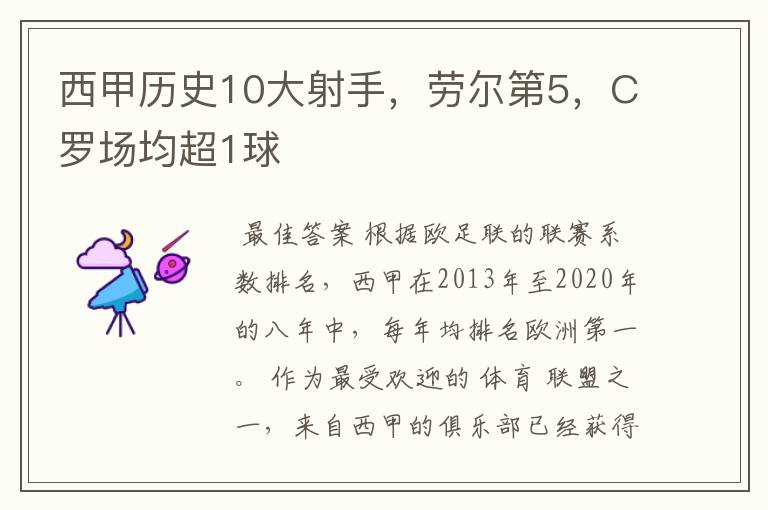 西甲历史10大射手,劳尔第5,C罗场均超1球