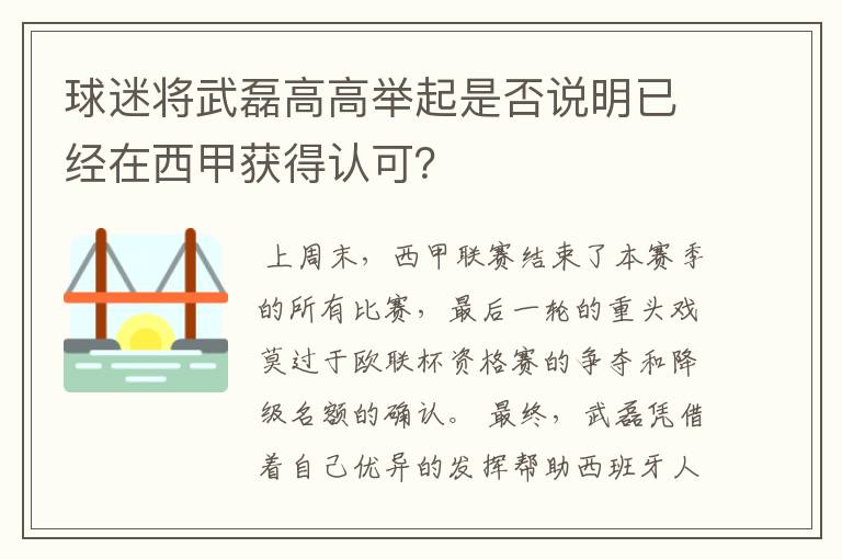 球迷将武磊高高举起是否说明已经在西甲获得认可?