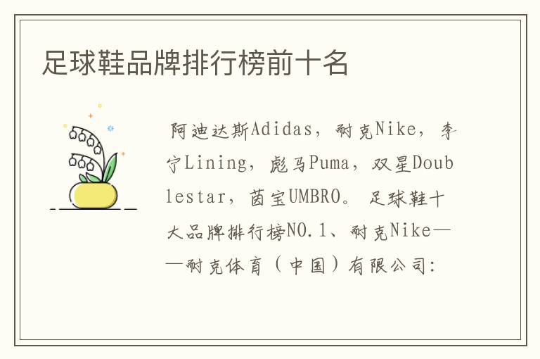 足球鞋品牌排行榜前十名