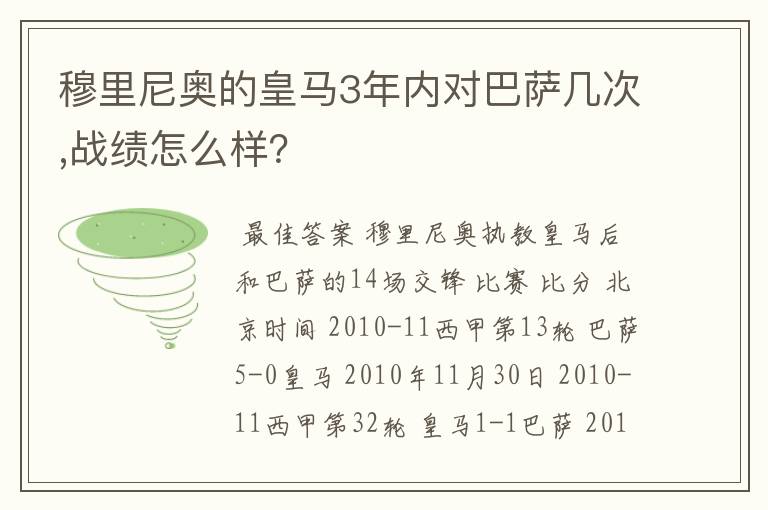 穆里尼奥的皇马3年内对巴萨几次,战绩怎么样?