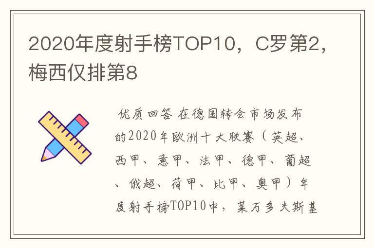 2020年度射手榜TOP10,C罗第2,梅西仅排第8