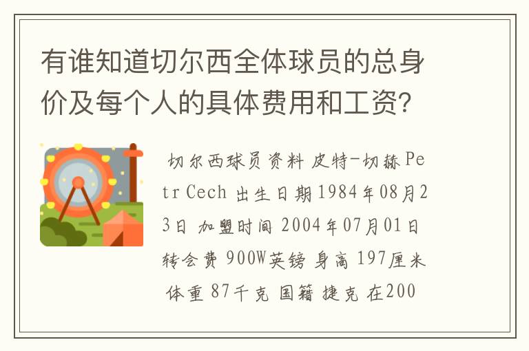 有谁知道切尔西全体球员的总身价及每个人的具体费用和工资?
