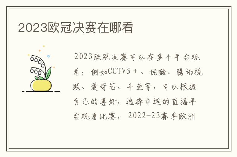 2023欧冠决赛在哪看