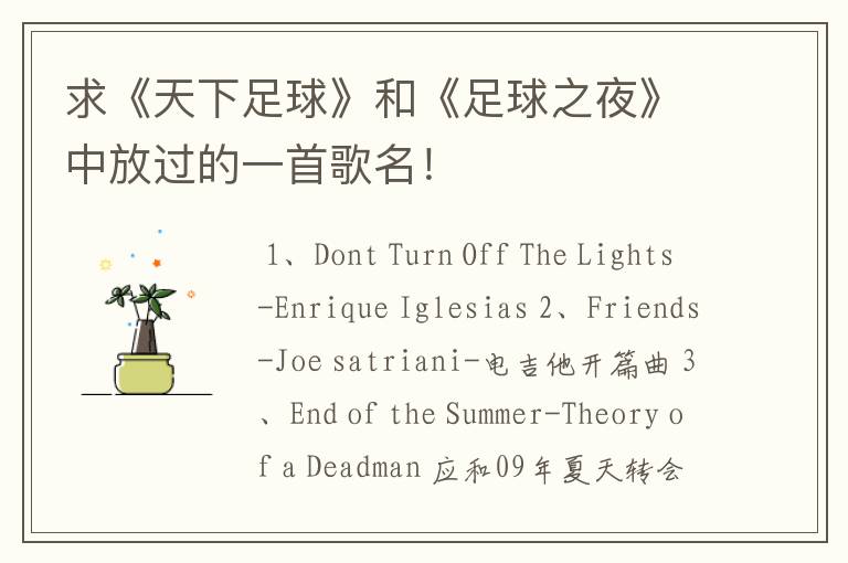 求《天下足球》和《足球之夜》中放过的一首歌名!