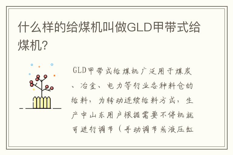 什么样的给煤机叫做GLD甲带式给煤机?