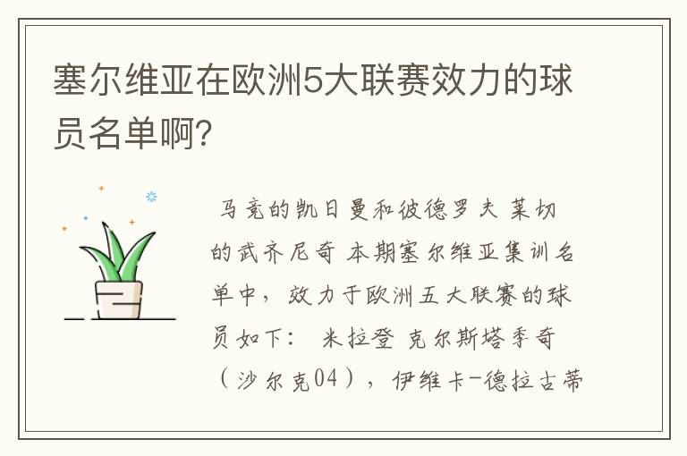 塞尔维亚在欧洲5大联赛效力的球员名单啊?