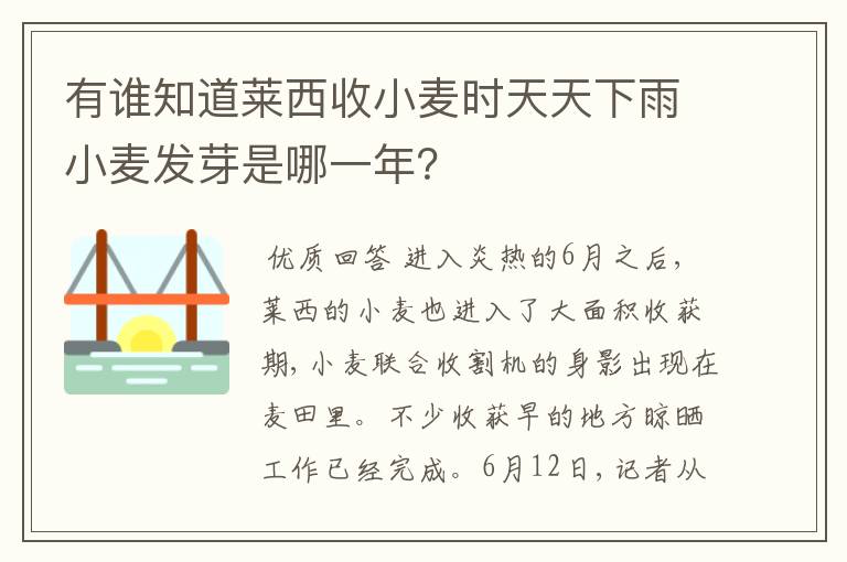 有谁知道莱西收小麦时天天下雨小麦发芽是哪一年?
