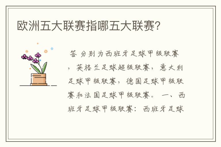 欧洲五大联赛指哪五大联赛?