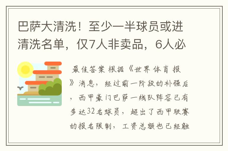 巴萨大清洗!至少一半球员或进清洗名单,仅7人非卖品,6人必须走