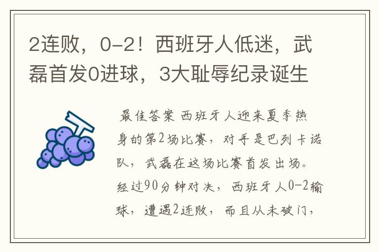 2连败,0-2!西班牙人低迷,武磊首发0进球,3大耻辱纪录诞生