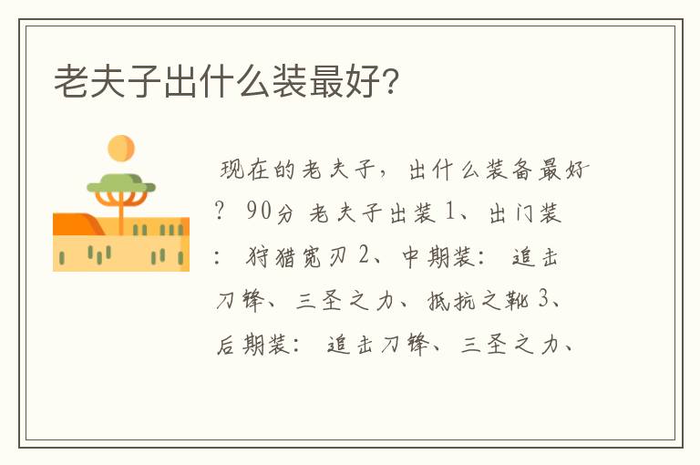 老夫子出什么装最好?