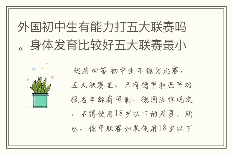 外国初中生有能力打五大联赛吗。身体发育比较好五大联赛最小球员是谁