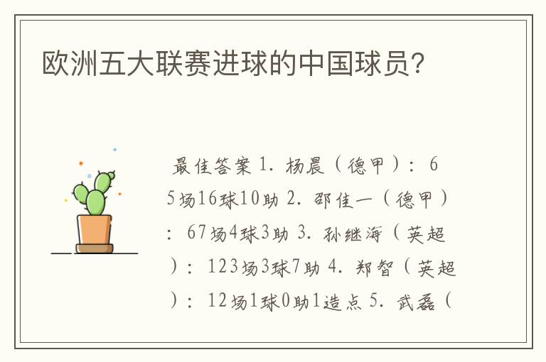 欧洲五大联赛进球的中国球员?