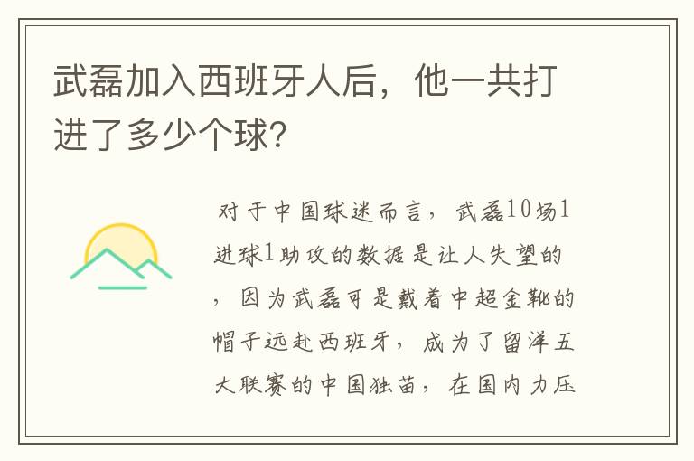 武磊加入西班牙人后,他一共打进了多少个球?