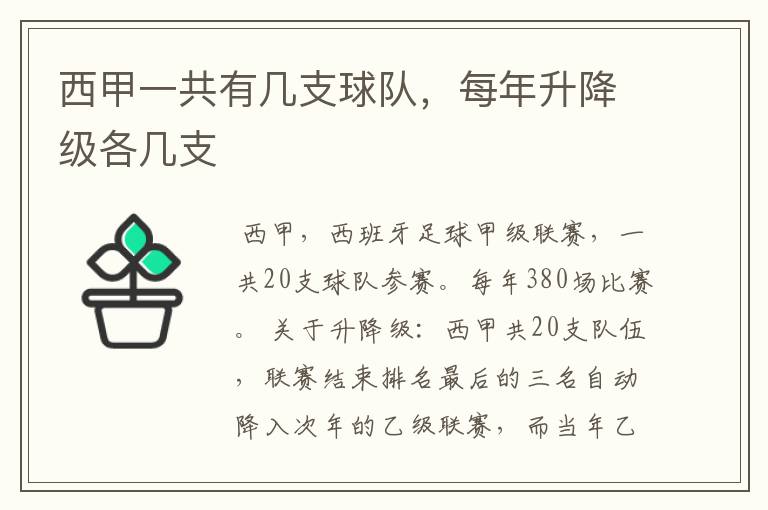 西甲一共有几支球队,每年升降级各几支
