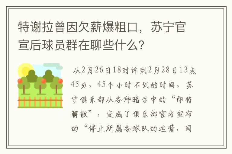 特谢拉曾因欠薪爆粗口,苏宁官宣后球员群在聊些什么?