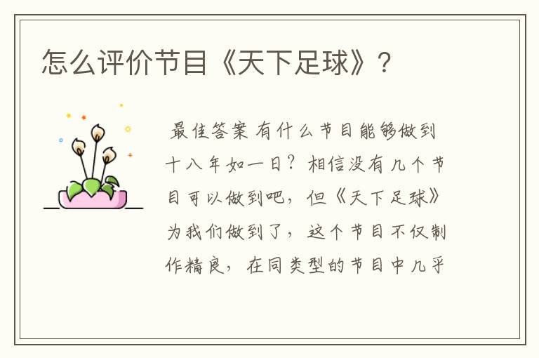 怎么评价节目《天下足球》?