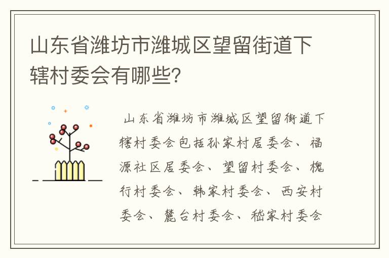 山东省潍坊市潍城区望留街道下辖村委会有哪些?