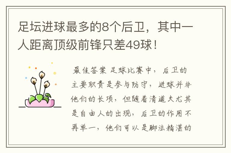 足坛进球最多的8个后卫,其中一人距离顶级前锋只差49球!