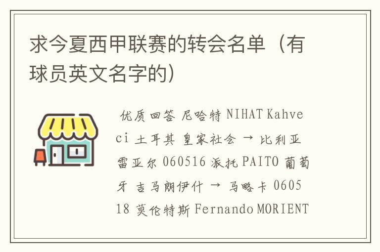 求今夏西甲联赛的转会名单(有球员英文名字的)