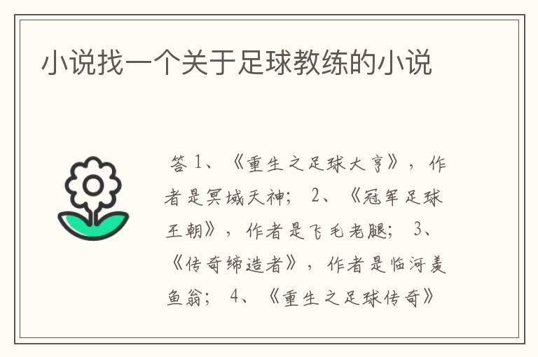 小说找一个关于足球教练的小说