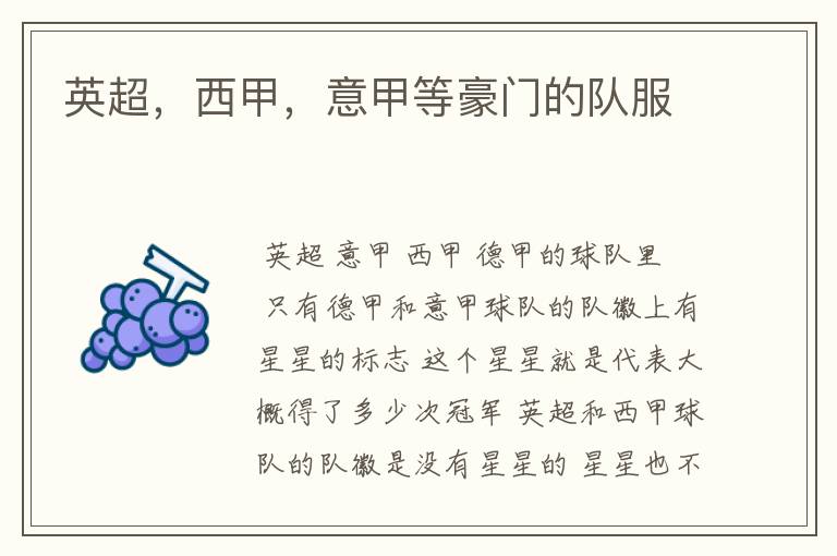 英超,西甲,意甲等豪门的队服