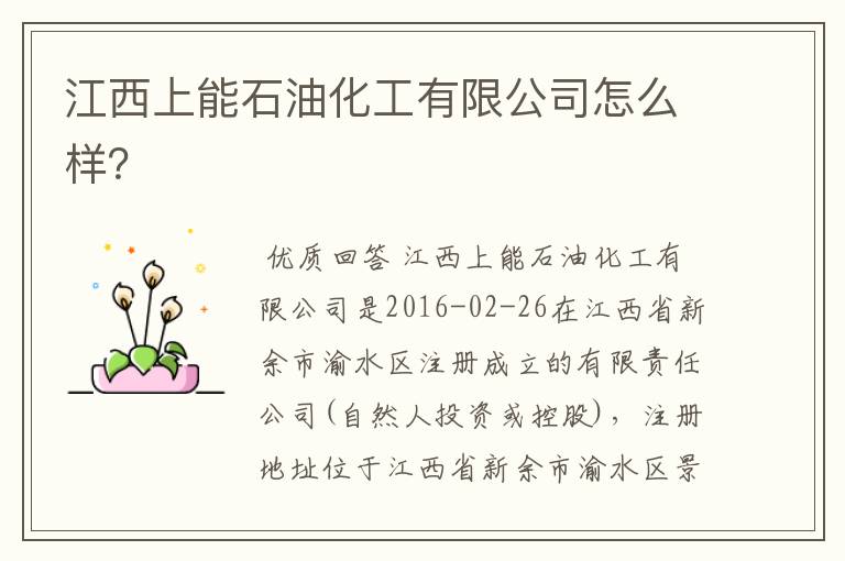 江西上能石油化工有限公司怎么样?