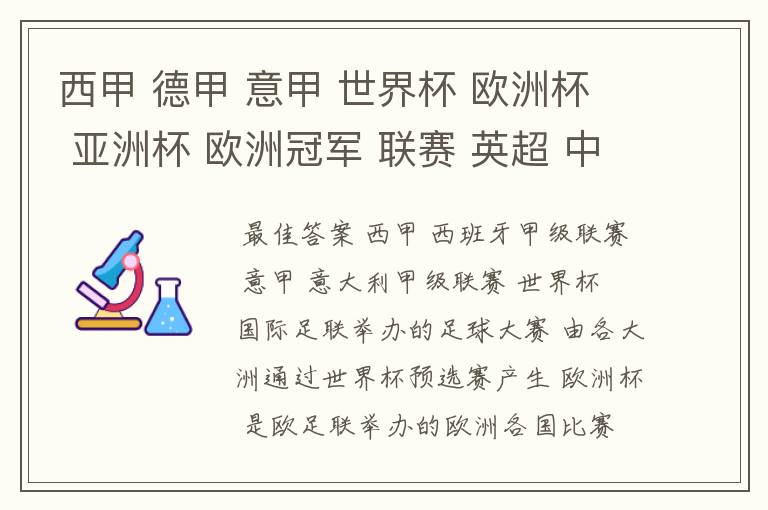 西甲 德甲 意甲 世界杯 欧洲杯 亚洲杯 欧洲冠军 联赛 英超 中超 分别是什么意思啊?