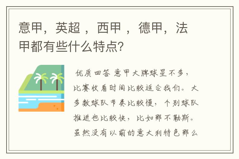 意甲,英超 ,西甲 ,德甲,法甲都有些什么特点?