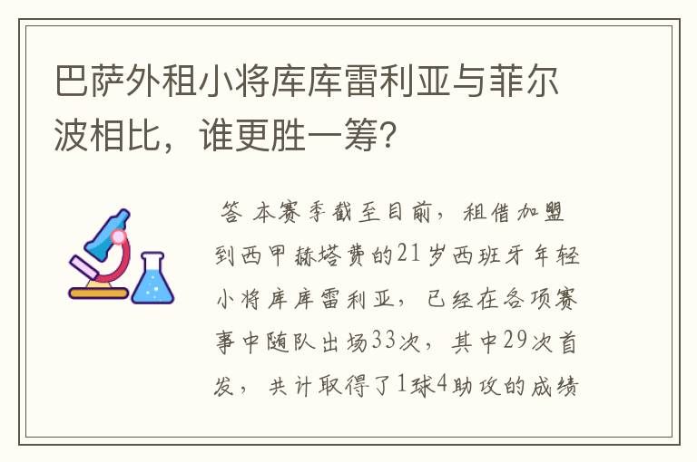 巴萨外租小将库库雷利亚与菲尔波相比,谁更胜一筹?