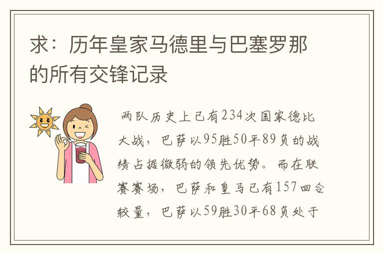 求:历年皇家马德里与巴塞罗那的所有交锋记录