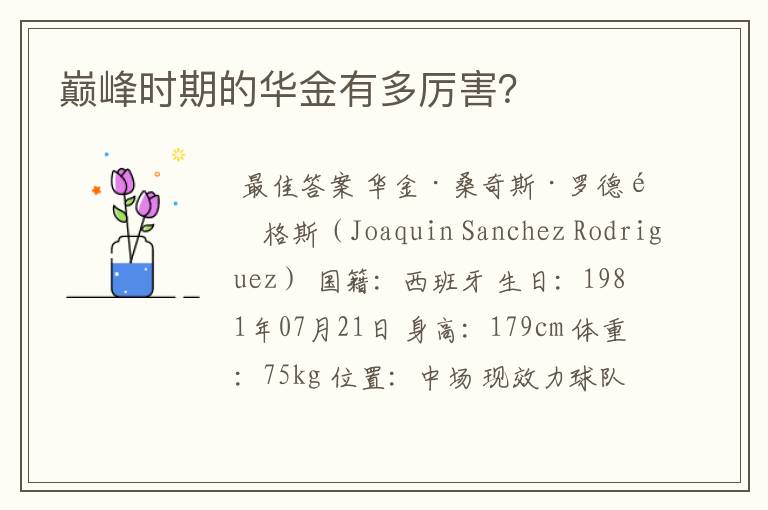 巅峰时期的华金有多厉害?