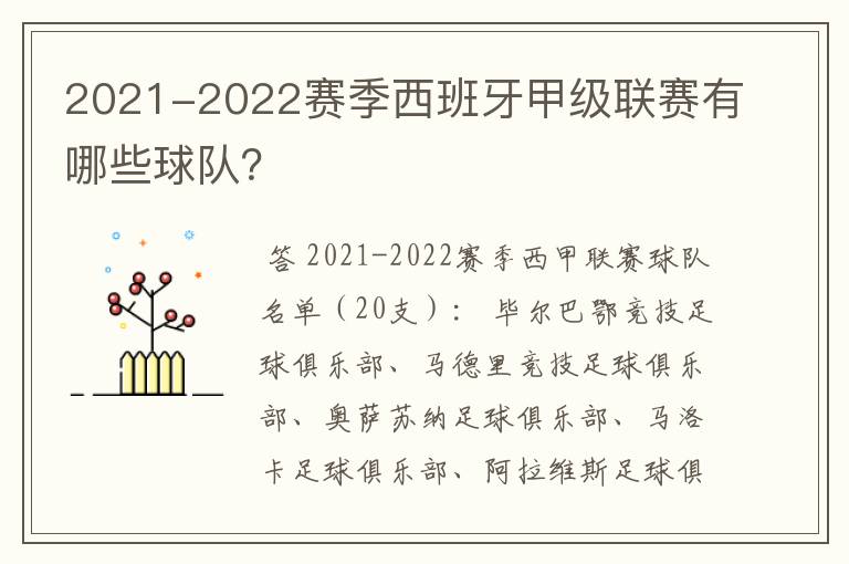 2021-2022赛季西班牙甲级联赛有哪些球队?