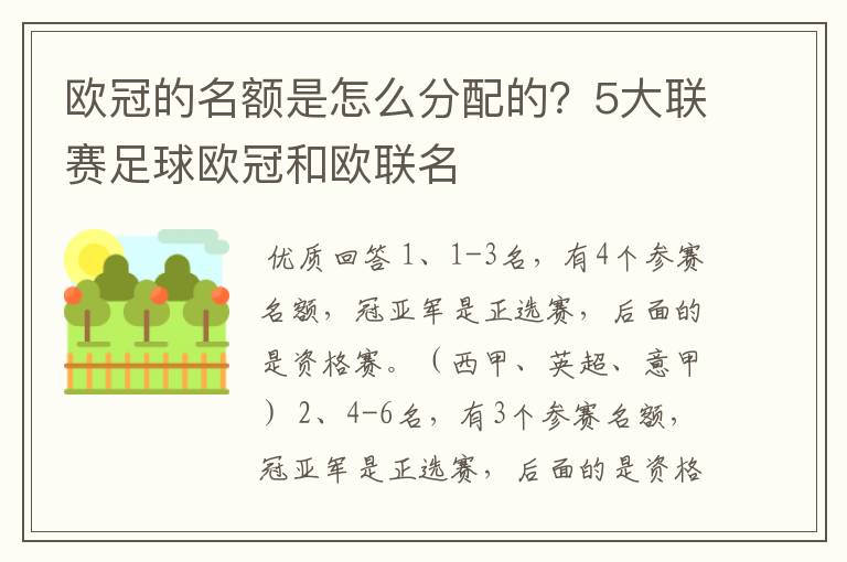 欧冠的名额是怎么分配的?5大联赛足球欧冠和欧联名