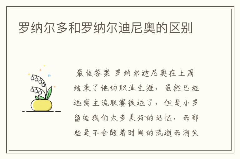 罗纳尔多和罗纳尔迪尼奥的区别