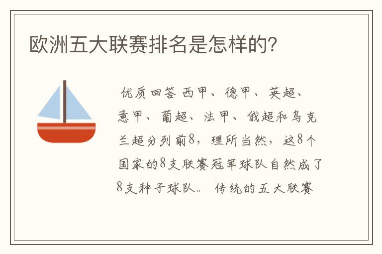 欧洲五大联赛排名是怎样的?