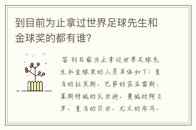 到目前为止拿过世界足球先生和金球奖的都有谁?