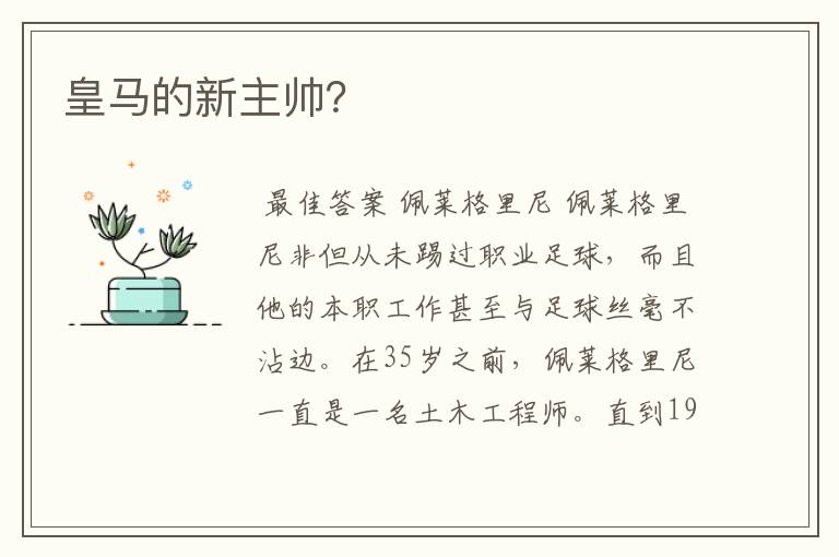 皇马的新主帅?
