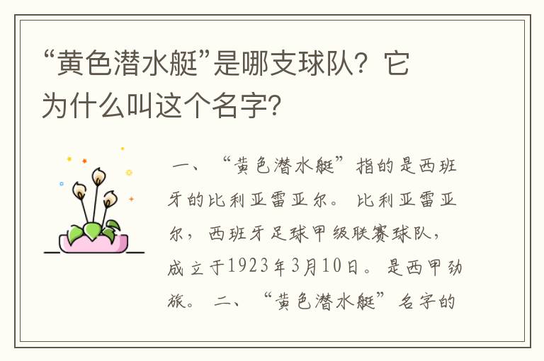 “黄色潜水艇”是哪支球队?它为什么叫这个名字?